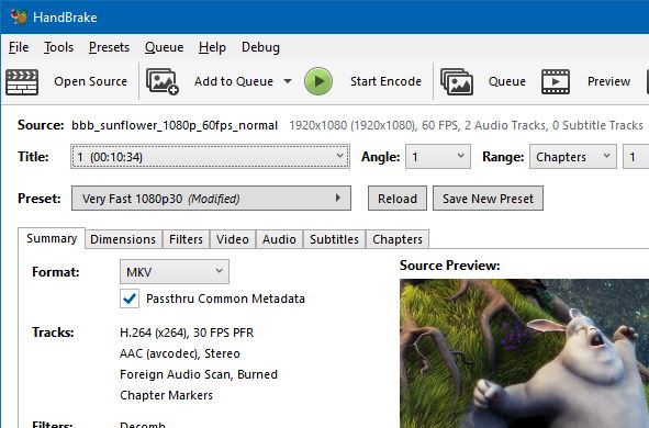 หน้าตาโปรแกรม HandBrake ของจริง